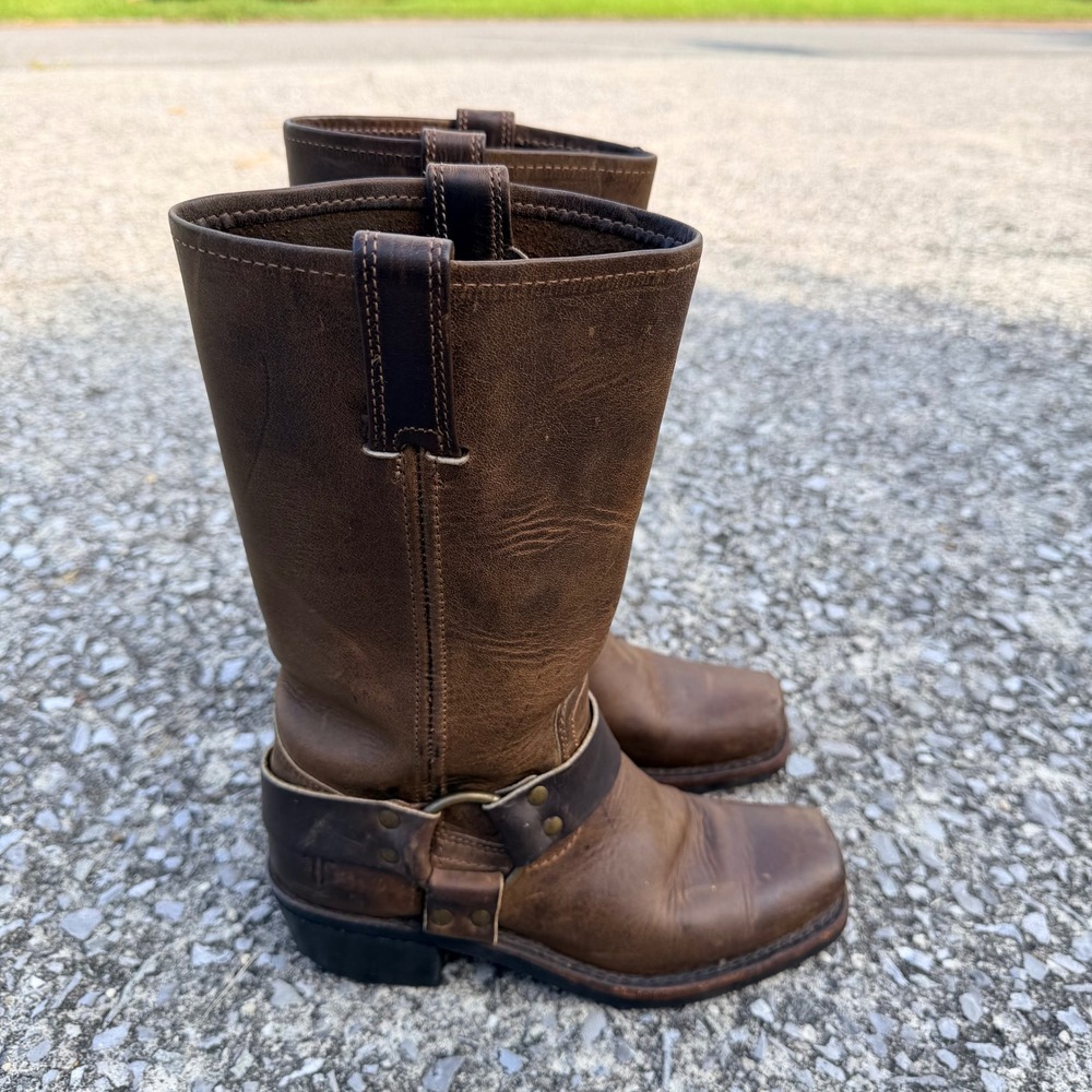 Frye Harness 12R Brown‎ Leather Biker Boots Square Toe 77300 Woman's 5.5 M USA